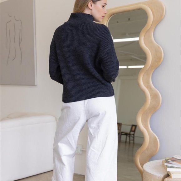 Turtle Neck Button detail Long Sleeve Sweater Dark Gray - Picture 3 of 6